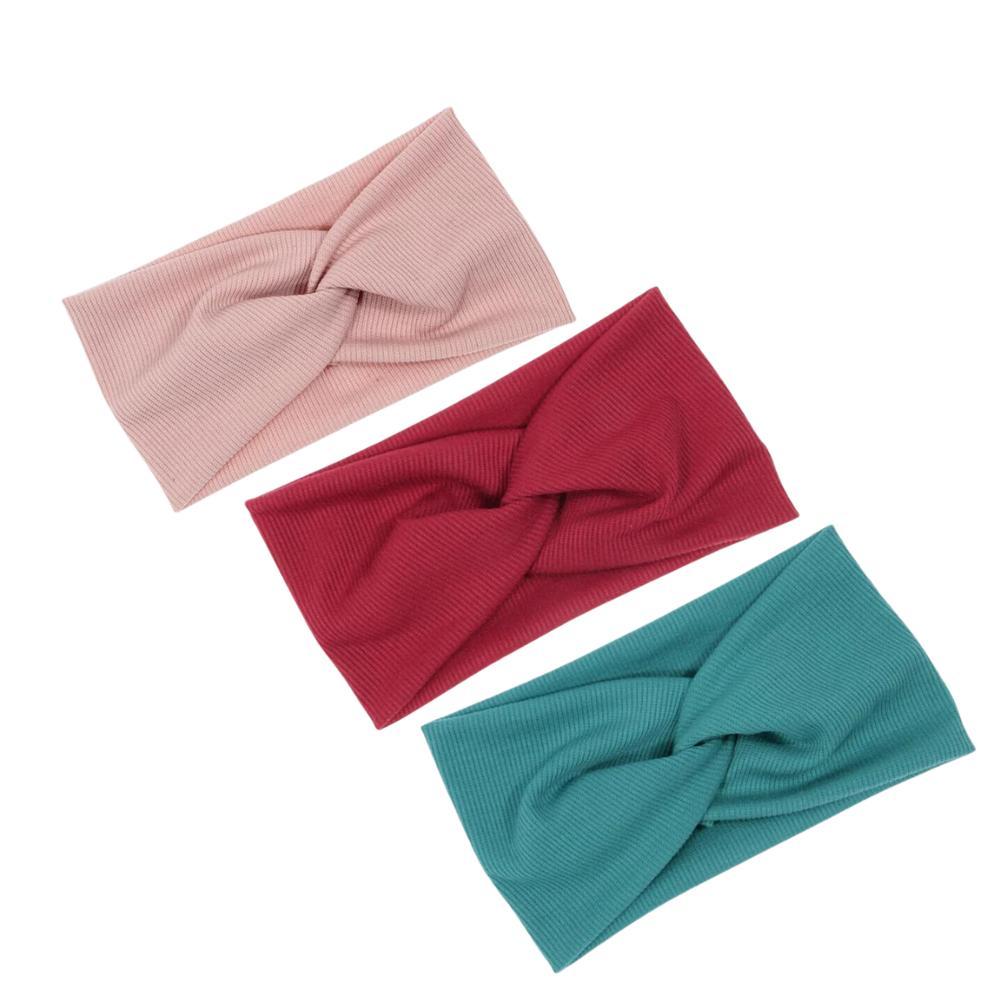 3 x Cross elastiskt hårband - Rosa/Röd/Blå