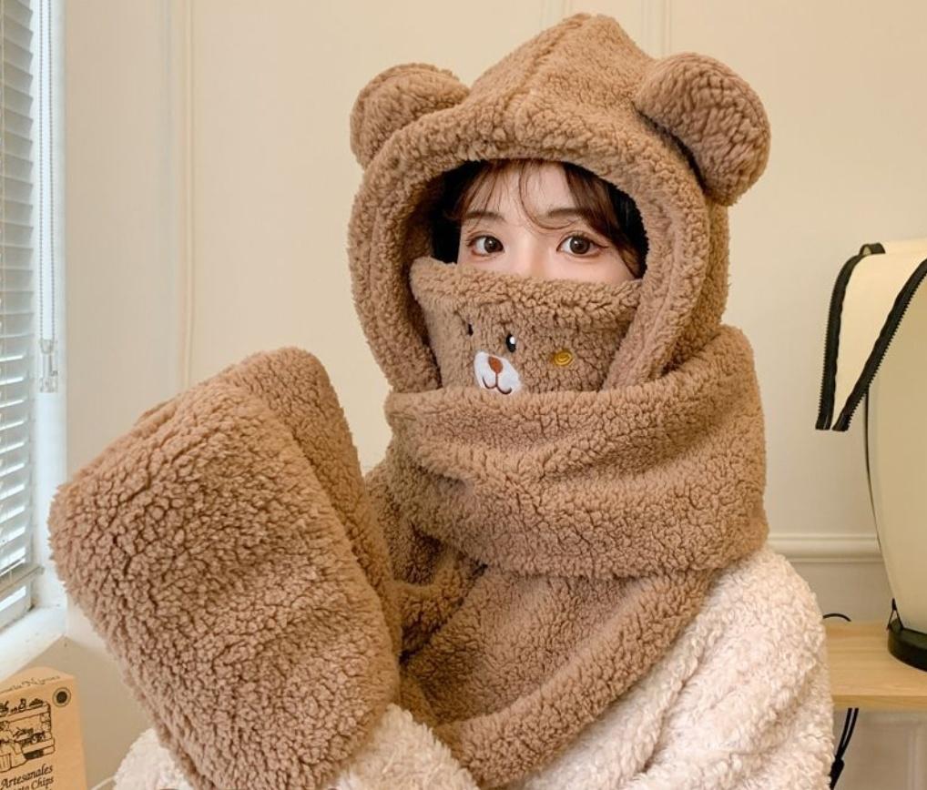 4-i-1 Varmt Set - Mössa, Halsduk, Handskar och Mask i Mysig Design