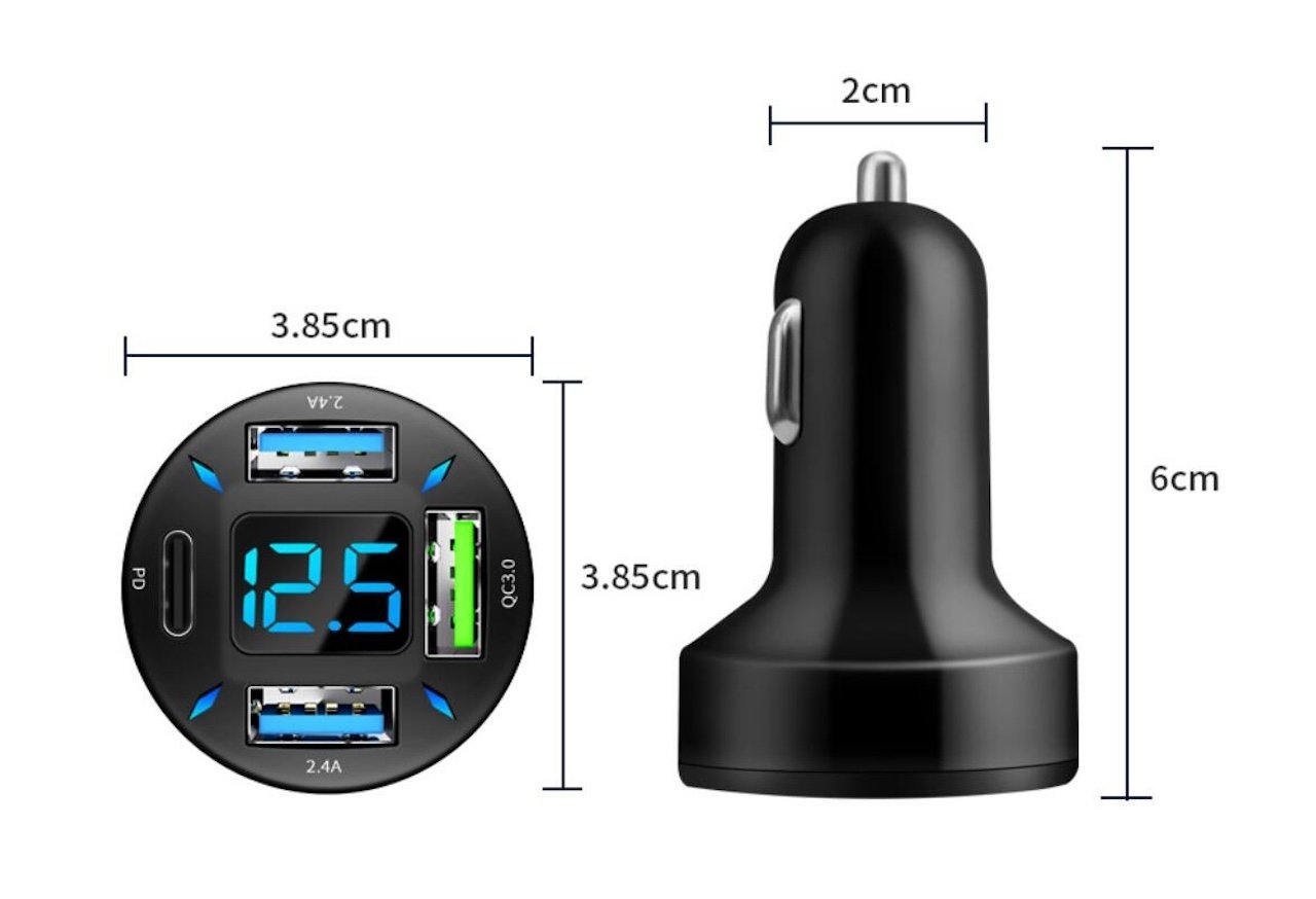 5-i-1 Biladapter med PD, USB-C & QuickCharge - Smart Laddning