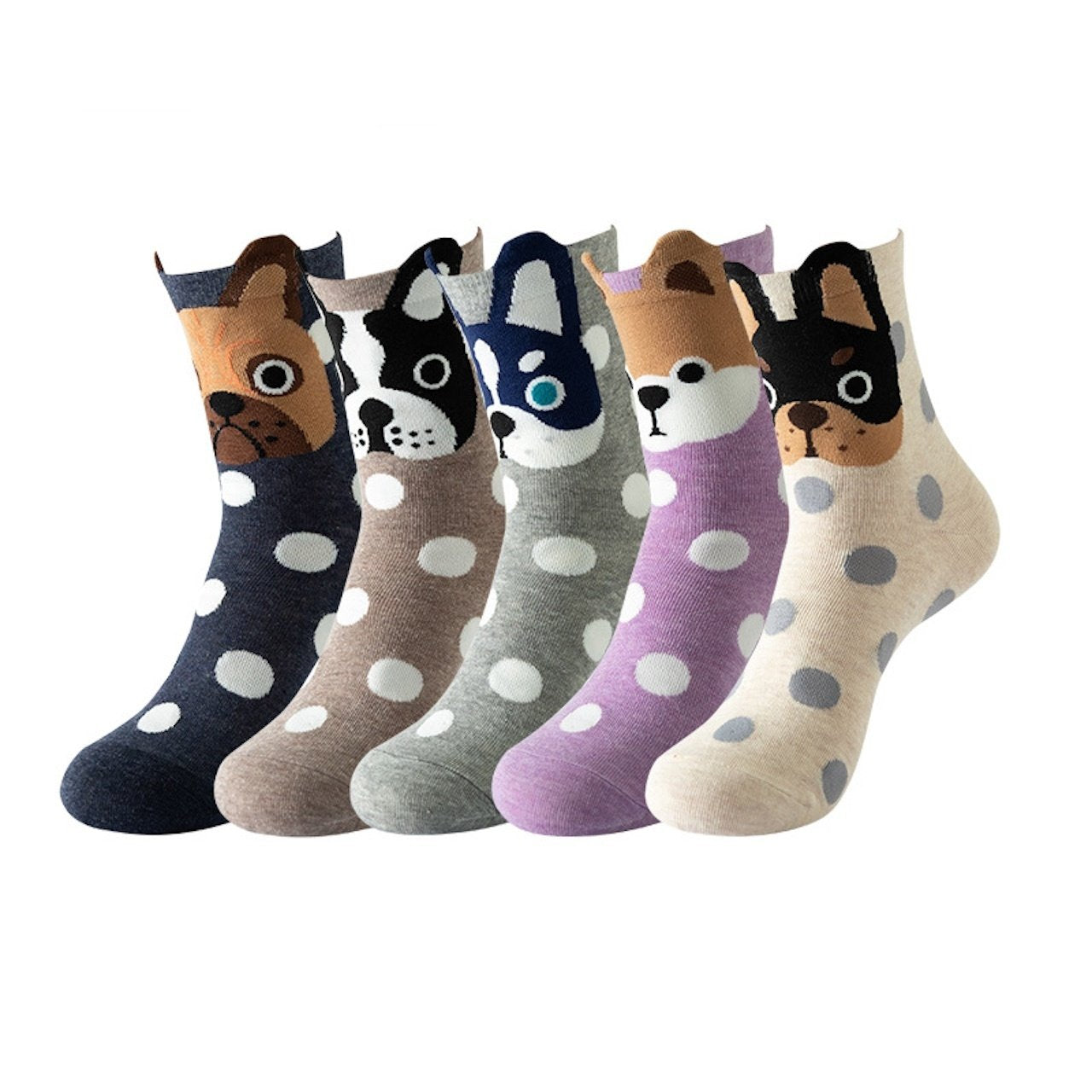 5-pack Tecknade Strumpor med Djurmotiv - Hund, Katt, Uggla