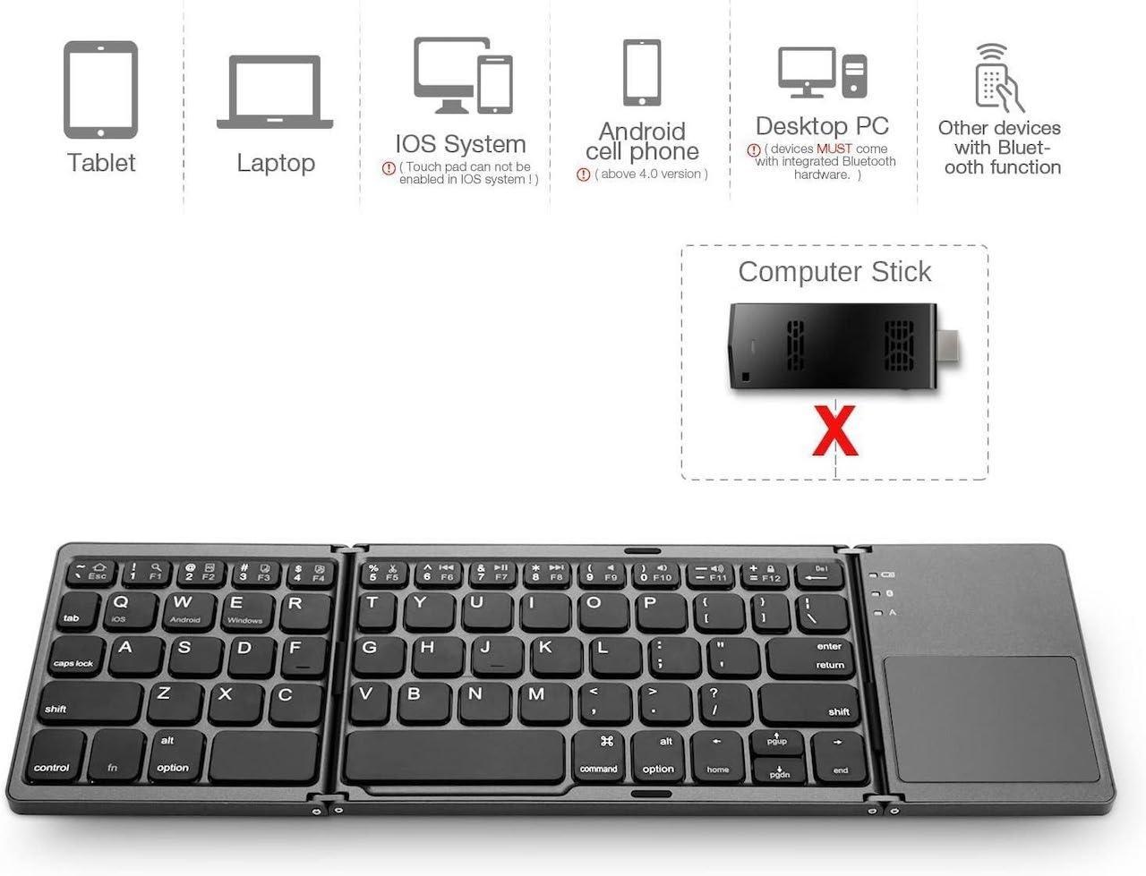 Trådlöst Fällbart Bluetooth Tangentbord med Inbyggd Touchpad