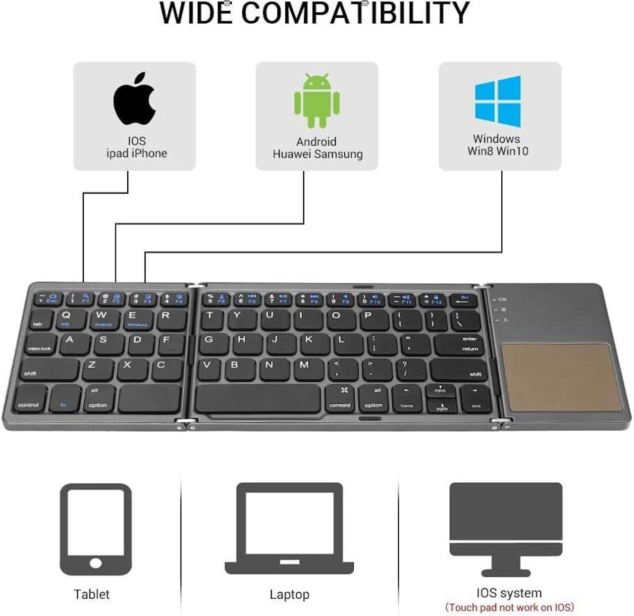 Trådlöst Fällbart Bluetooth Tangentbord med Inbyggd Touchpad