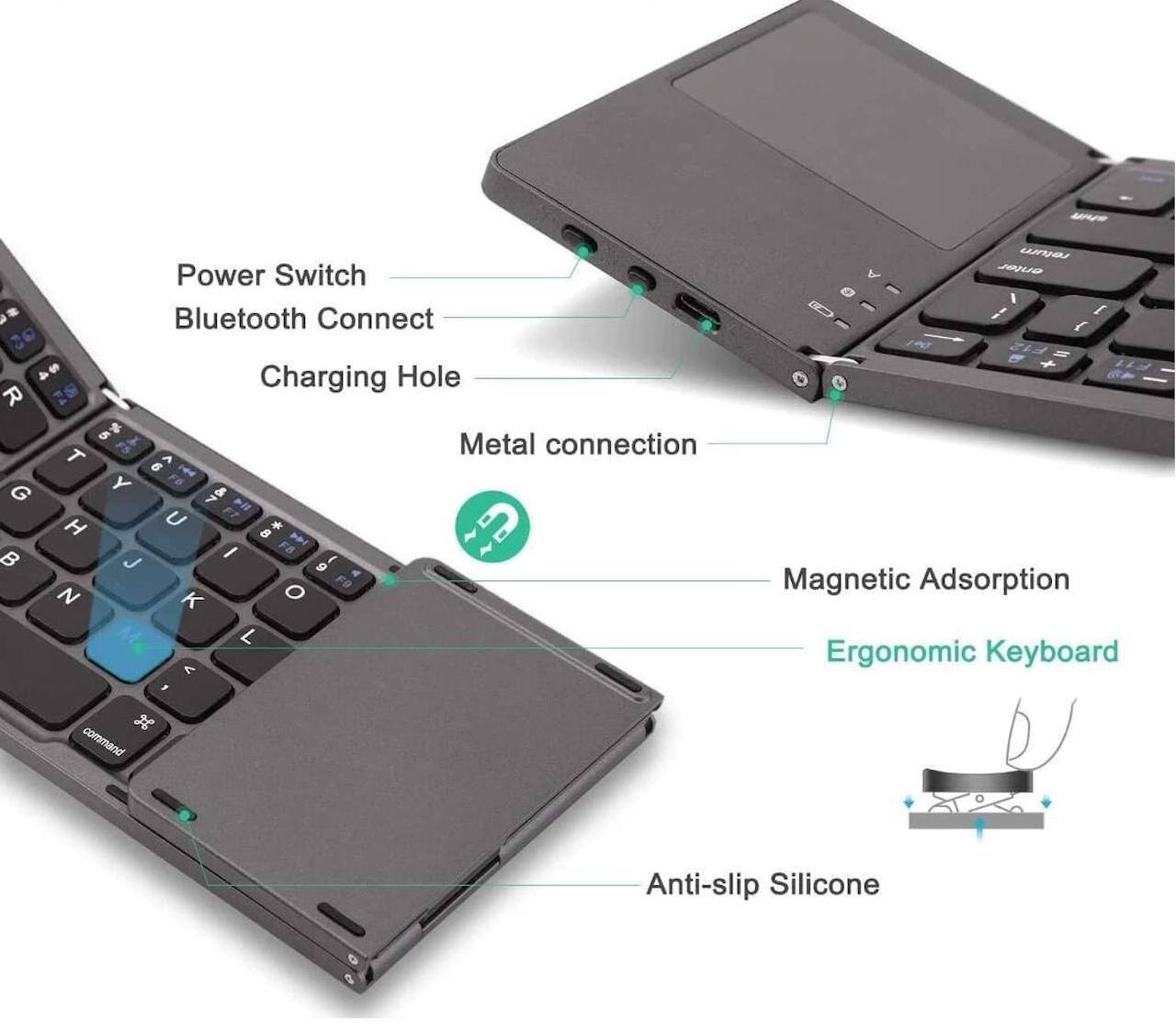Trådlöst Fällbart Bluetooth Tangentbord med Inbyggd Touchpad