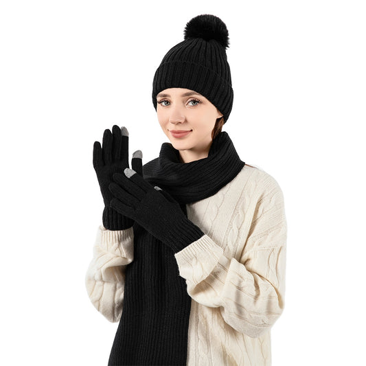Varmt vinterset 3-delar - Mössa, halsduk & touchvantar