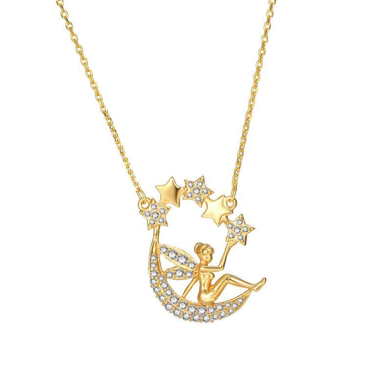 24k Guldpläterat halsband med fe och halvmåne hänge