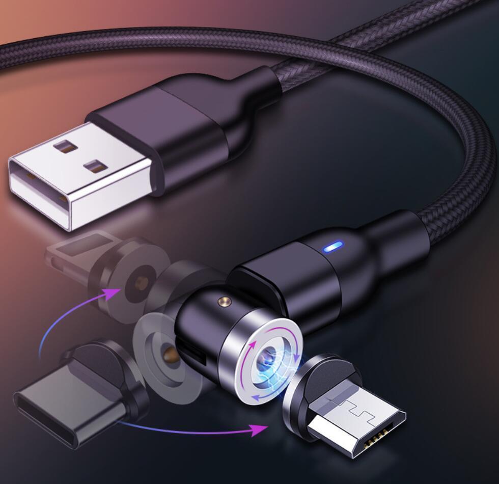 Magnetisk kabel, Lightning + Micro USB + USB-C, 3A