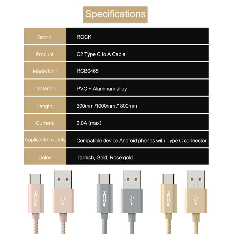 ROCK Nylon Type-C kabel 0,25m