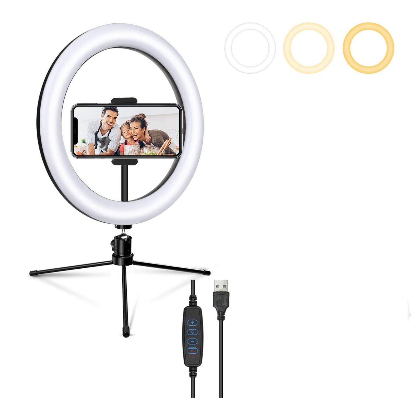 Selfie-lampa / Ring light (26cm) - bärbart stativ Svart