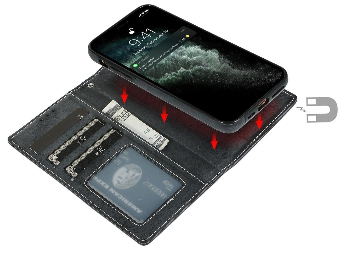 Suede magnetfodral för iPhone 13 Pro med magnetlås.