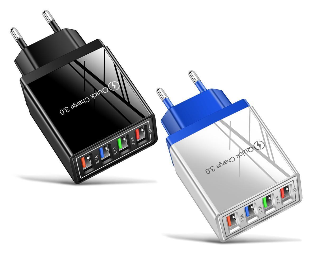 Två-pack snabbladdare med fyra USB-portar och LED