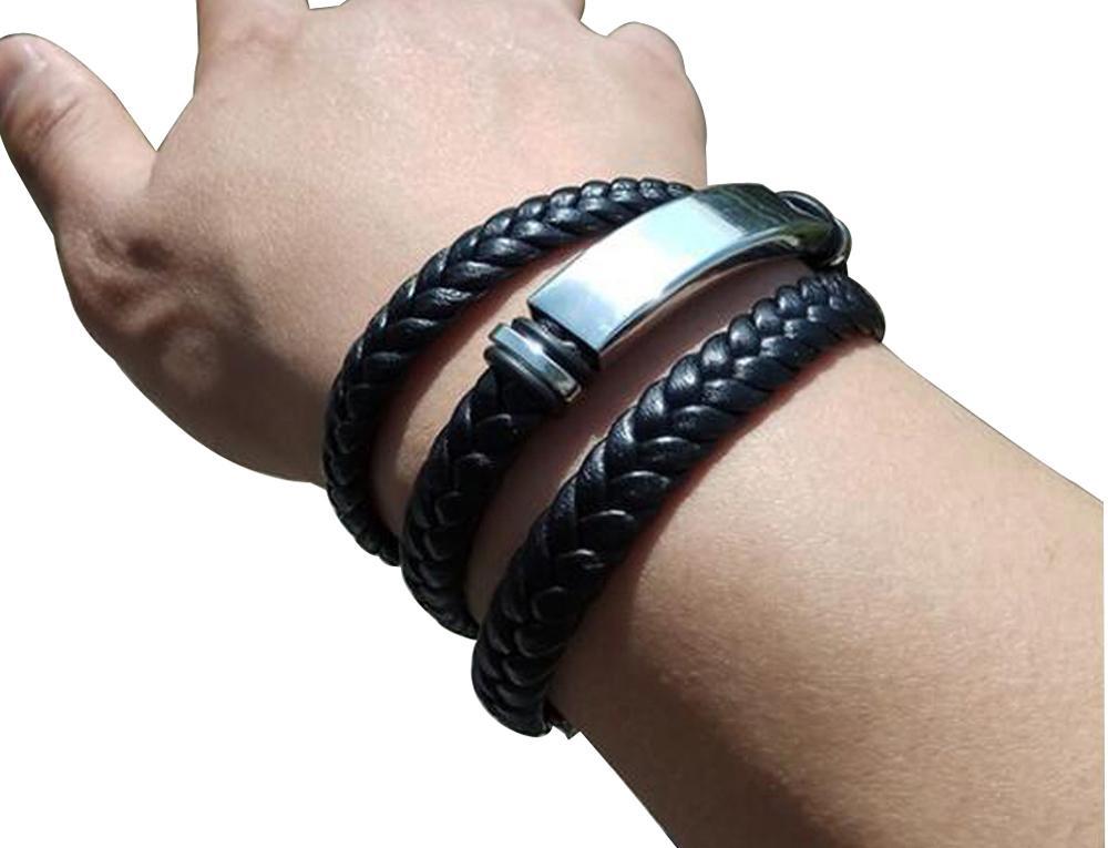 Unisex läder och rostfritt stål Twisted armband