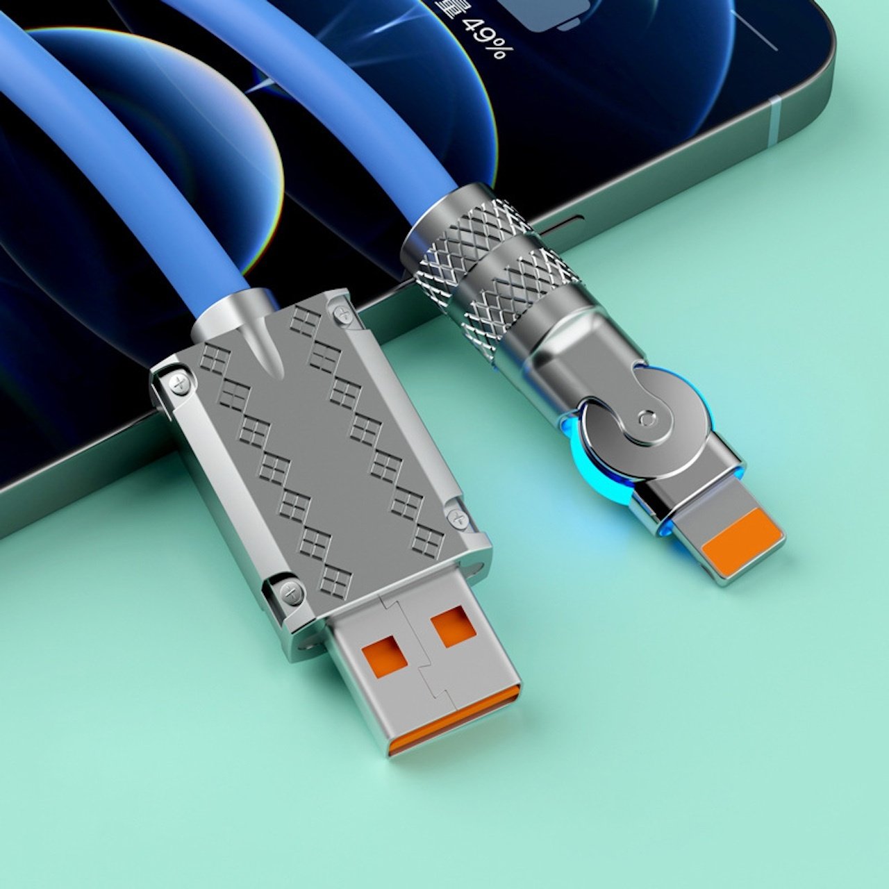 180° Roterande Snabbladdningskabel - Lightning, USB TYPE-C