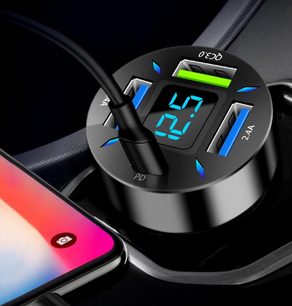 5-i-1 Biladapter med PD, USB-C & QuickCharge - Smart Laddning