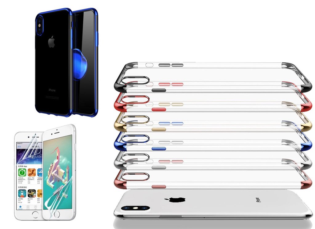 Elektropläterat TPU-skal iPhone XR med 2 skärmskydd.