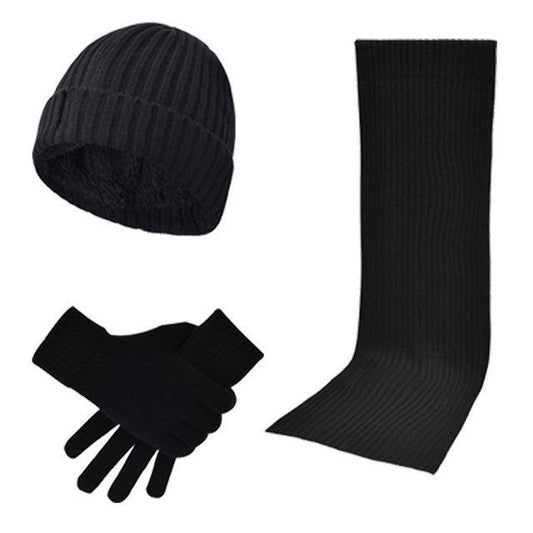 3 st Stickade Halsduk + Hatt + Handskar