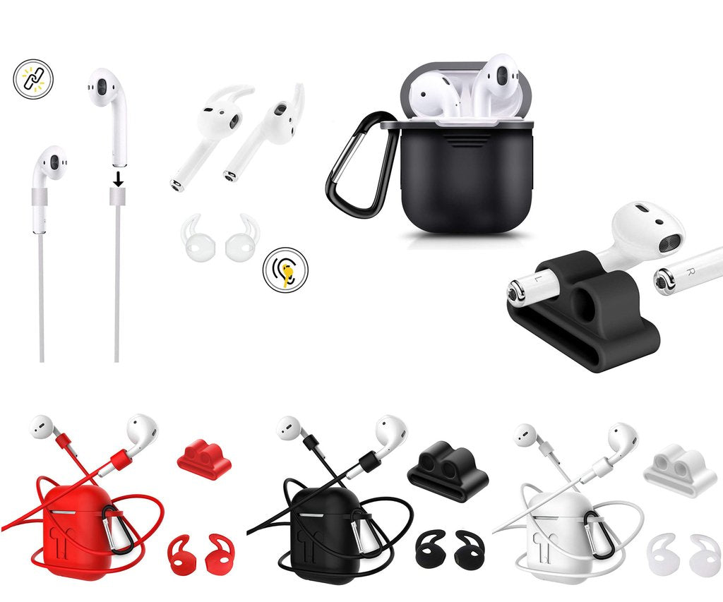 4i1 Airpods-kit med skyddande silikon, öronkrok grepp och remmar