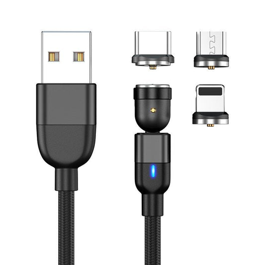 Magnetisk kabel, Lightning + Micro USB + USB-C, 3A