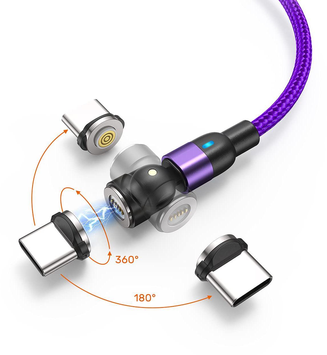 Magnetisk kabel, Lightning + Micro USB + USB-C, 3A