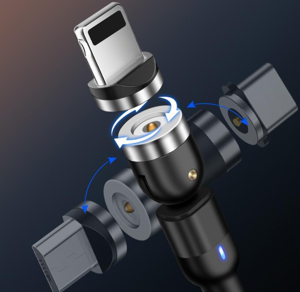 Magnetisk kabel, Lightning + Micro USB + USB-C, 3A