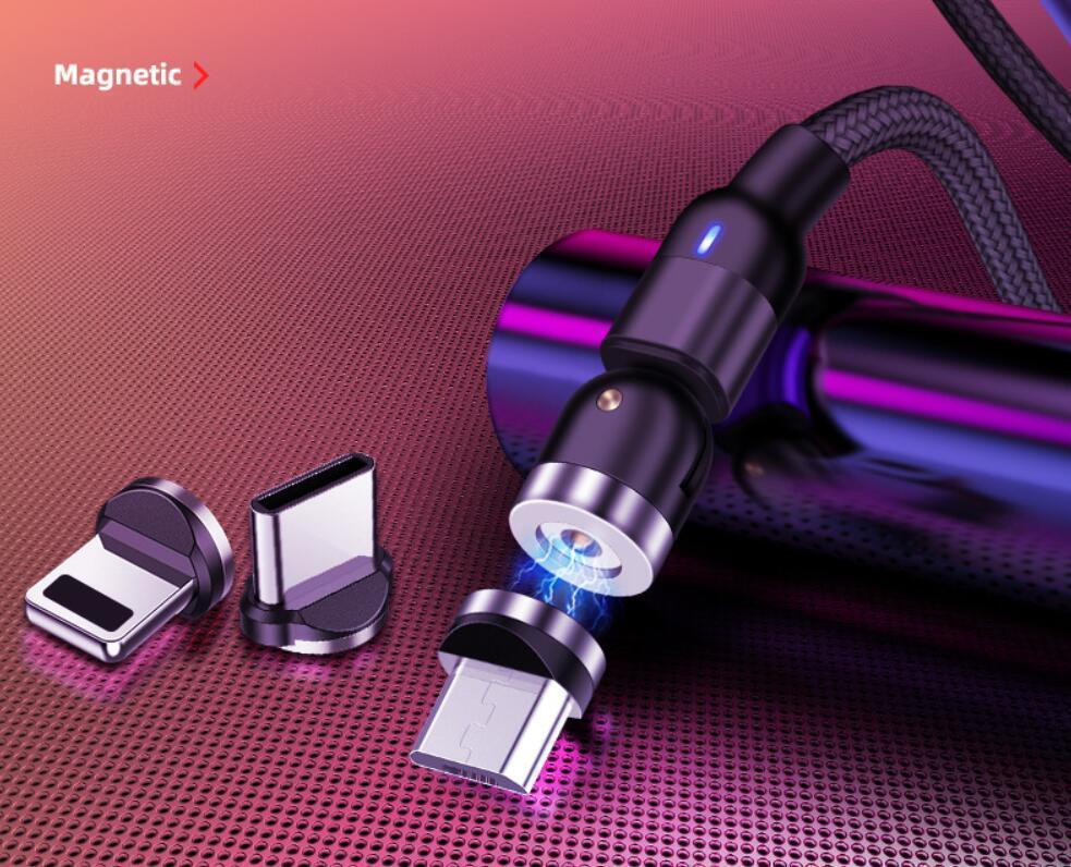 Magnetisk kabel, Lightning + Micro USB + USB-C, 3A