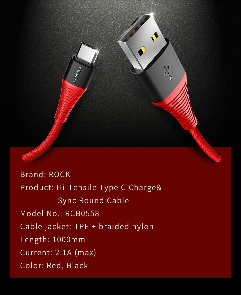 ROCK Hi-Tensile USB-C kabel 1m