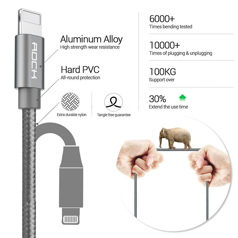 ROCK Metal Charge & Sync Lightning Cable 1,8m