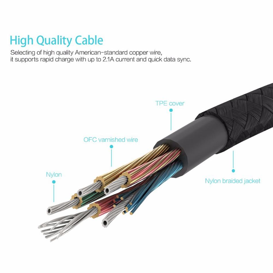 ROCK Zink Alloy Nylon Braided Lightning kabel 180cm
