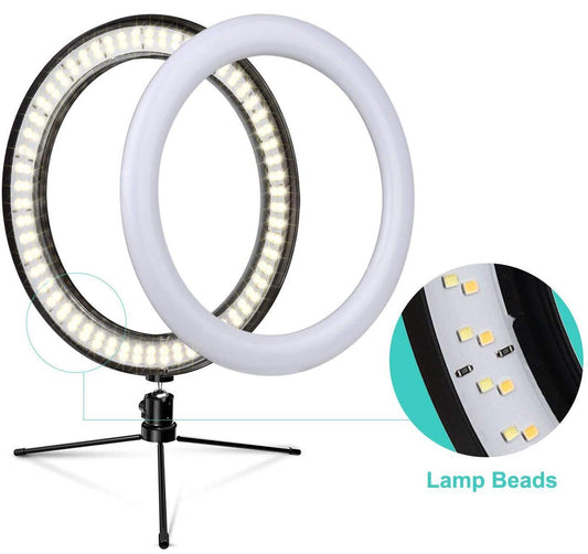Selfie-lampa / Ring light (26cm) - bärbart stativ Svart