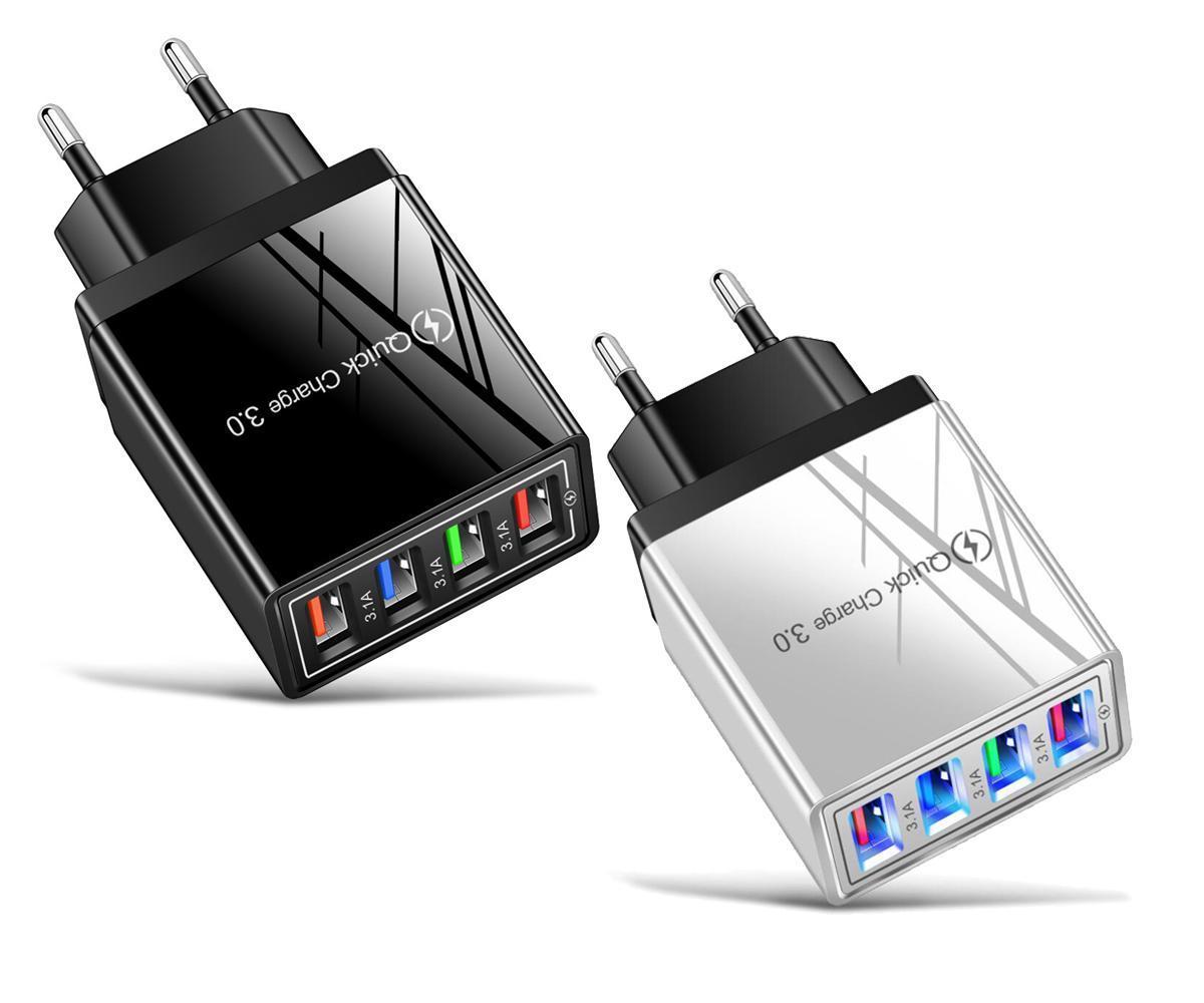 Två-pack snabbladdare med fyra USB-portar och LED