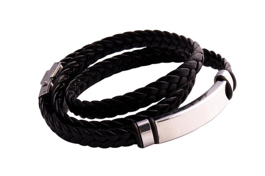 Unisex läder och rostfritt stål Twisted armband